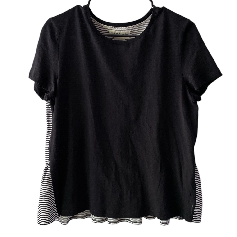 Kate Spade black & white ruffled striped back top